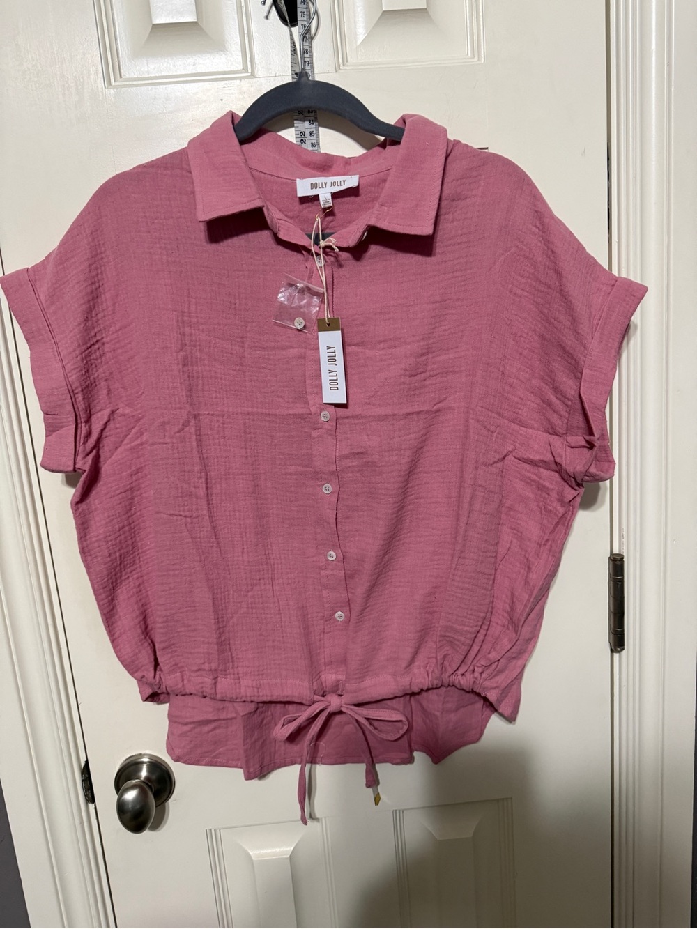 Dolly Jolly Cotton Gauze Rose Pink Button-Down Tie-Hem Shirt